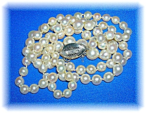 Graduated Cultured Pearl Necklace Diamond Clasp 32 Inch