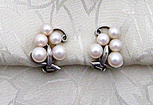 Cultured Pearl Sterling Silver Clip Earrings Vintage