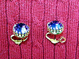 Amethyst Crystal And Goldtone Clip Earrings