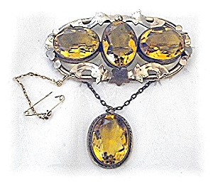 Antique Gold Fill Huge Citrine Glass Brooch