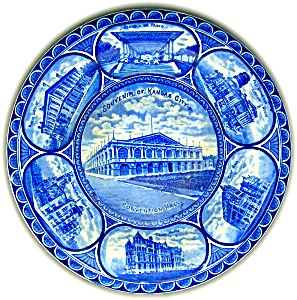 Flow Blue Staffordshire Souvenir Plate Kansas City