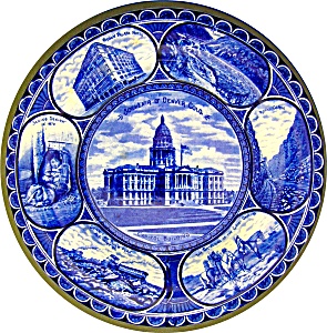 Flow Blue Staffordshire Souvenir Plate Denver, Co......