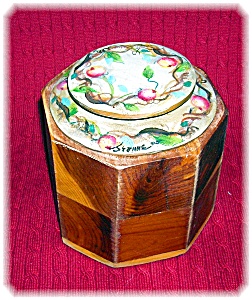 Porcelain Hand Painted Top Wood Box Jeanne Jar