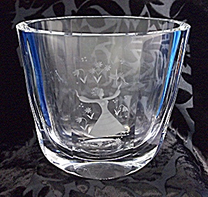 Orrefors Crystal Vase Etched Girl With Flowers