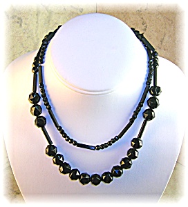 31 Inch Hand Carved Jet Black Bead Necklace