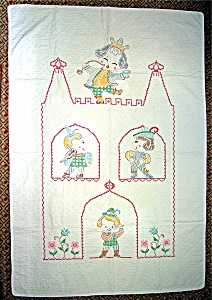 Cross Stich Nursery Rhyme Baby Quilt Hand Made