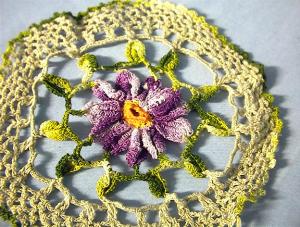 Violet Flower Hand Crocheted Doiley.