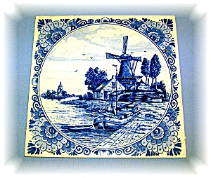 Handpainted Dutch Delft Tile, 5 3/4 X 5 7/8