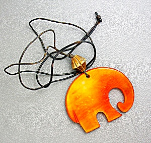 Gold Orange Lucite Plastic Elephant