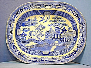 English Willow Pattern Blue White Platter H &k