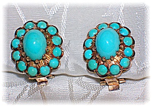 Earrings 14k Gold And Persian Turquoise Clip