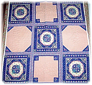 42x44 Inch Handstitched Pink And Blue Quilt