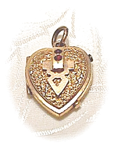 Heart Picture Locket Gold Fill With Ruby/garnet