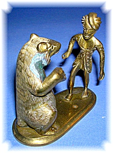 Brass Figurine Bear And Man - India ?
