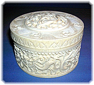 Ivory Box Carved, Dragon With Lid