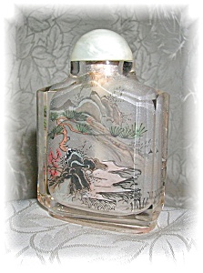 Snuff Bottle Glass Reverse Painted