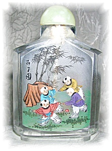 Snuff Bottle Reverse Painted Children