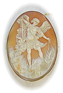 Cameo Brooch Roman God Victorian Shell 9ct Gold