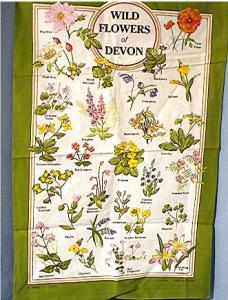 100% Linen Flowers Of Devon English Tea Towel