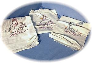 3 Hand Embroidered Floursack Kitchen Towels