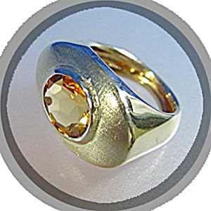 Ring 14k Gold And 2 Ct Golden Citrine Italy