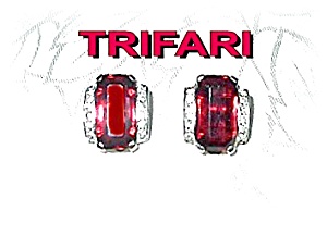 Trifari Clip Earrings Sterling Silver Crystal