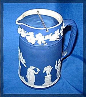 Wedgewood Trojan Jug, Cream Color Figures On Royal Blue