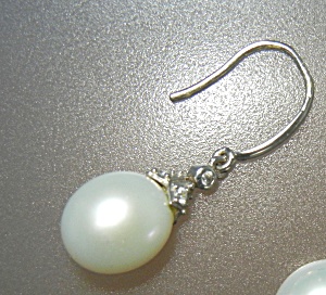 Freshwater 10mm Pearls Cz Sterling Silver Earrings