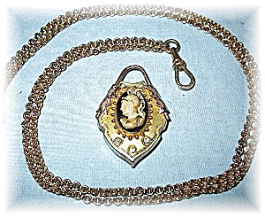 Lava Glass Antique Cameo Mourning Locket 31 Inch Chain