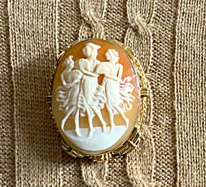 Cameo Carved 3 Graces In Gold Frame Brooch