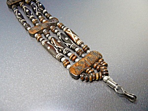 Bone Wood Bracelet Silver Hook Clasp