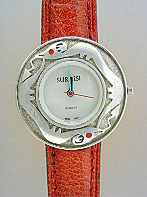 Surrisi Sterling Silver Santa Fe Serpent Watch Coral Ey
