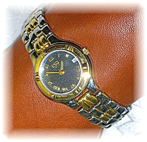 Silver Gold Esq Ladies Wristwatch Black Face Date