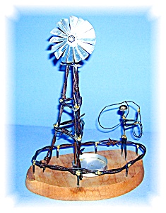 Hand Made Wind Mill Sculpture, Barbed Wire...