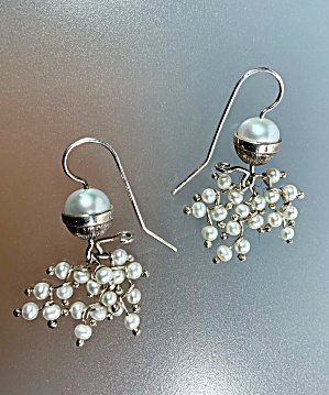 Freshwater Pearls Tassel Sterling Silver Hook Earrings