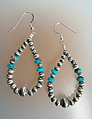 Navajo Pearls Sterling Silver Kingman Turquoise Hook Ea