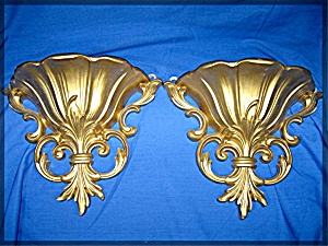 Wall Sconces,or Wall Pocket, Pair, In Gold Tone