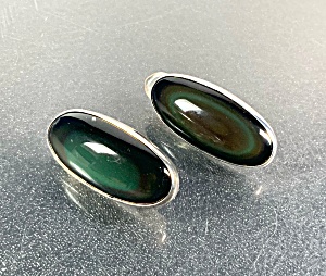 Obsidian Navajo Sterling Silver Clip Earrings 1 3/4 Inc