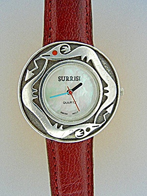 Surrisi Sterling Silver Coral Santa Fe Serpent Watch