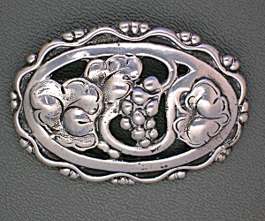 Sterling Silver Flowers Grapes Andleaves Brooch