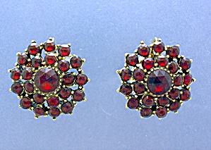 Antique Bohemian Garnet Clip Earrings