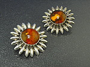 Baltic Amber Sterling Silver Large Clip Earrings
