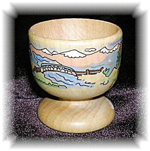 Hand Painted Wooden Egg Cup, Evian.....