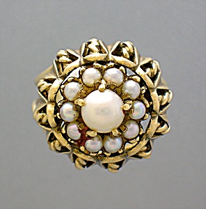Ring 10k Gold And Pearl Dome Vintage
