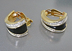 Swarovski Crystal Enamel Gold Clip Earrings