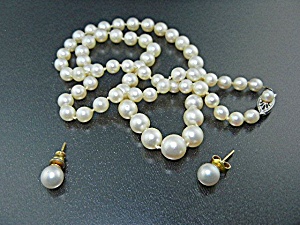 10k Gold Clasp Cultured Pearl Necklace And Earrings