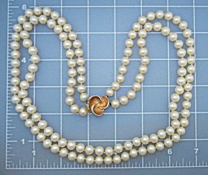 Pearl Necklace 2 Rows Goldtone Clasp
