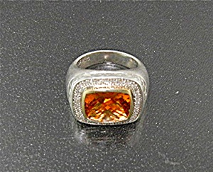 Ring 14k Gold Diamonds Citrine Sterling Silver Signed A