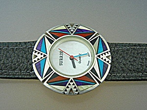 Surrisi Sterling Silver Coral Onyx Turquoise Watch
