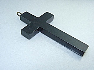Bakelite Black Cross Pendant 2 7/8 Inches Large